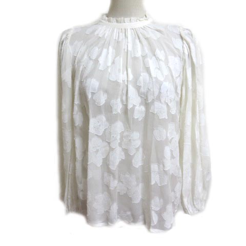 ウラジョンソン Ulla Johnson ブラウス 長袖 シースルー 花柄 モックネック 白 ホワイト 4 Mサイズ相当 ユナイテッドアローズ取り扱い Rrr X レディース 049 ベクトルパーク