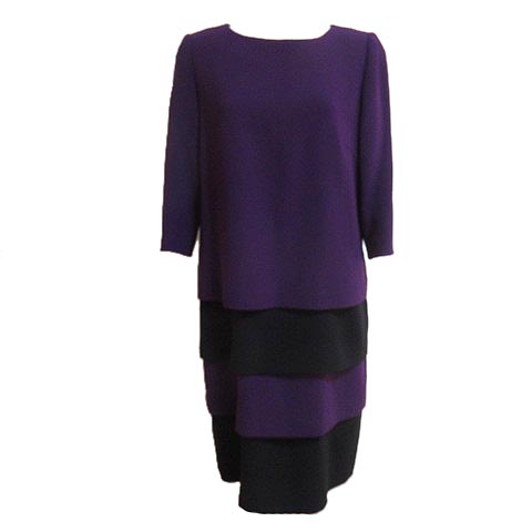 ピエールカルダン Pierre Cardin ワンピース ひざ丈 7分袖 七分袖 ティアード バイカラー 紫 黒 パープル ブラック 42 Ll 大きいサイズ Ecr11 X レディース 049 ベクトルパーク