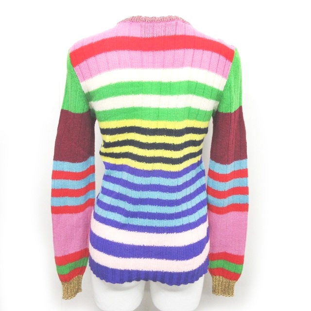 グッチ GUCCI 美品 マルチボーダー フラワー刺繍 チュニックニット  