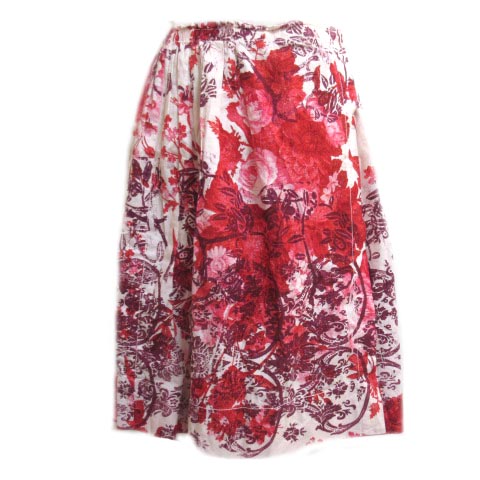 ミュウミュウ miumiu スカート 赤 ひざ丈 ラップ巻き ギャザー 花柄 40  