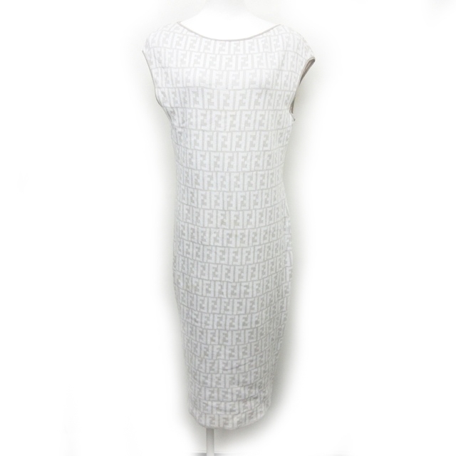 堅実な究極の フェンディ Fendi レディース 0112 Ecr13 46 系 ベージュ 白 ノースリーブ コットン シルク混 ロング ニット ワンピース ズッカ柄 ワンピース Michiganladder Com
