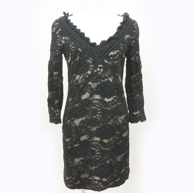 グレースコンチネンタル Grace Continental ワンピース 長袖 ミニ丈 総レース Vネック 黒 ベージュ 36 0211 Ecr14 レディース 049 ベクトルパーク