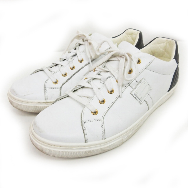 ドルチェ ガッバーナ ドルガバ Dolce Gabbana Bambino レザースニーカー シューズ ロゴ プレート バイカラー ホワイト ブラック 37 24cm Rrr 0409 レディース 049 ベクトルパーク