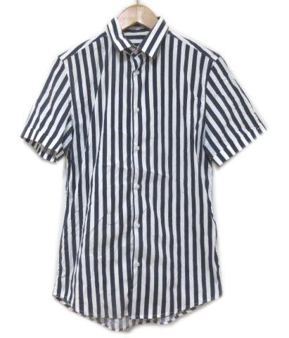 ザラマン Zara Man 半袖シャツ ストライプ スーパースリムフィット 紺 白 ネイビー ホワイト S 175 92a コットン Ecm X メンズ 049 ベクトルパーク