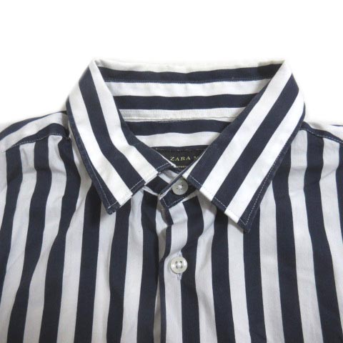 ザラマン Zara Man 半袖シャツ ストライプ スーパースリムフィット 紺 白 ネイビー ホワイト S 175 92a コットン Ecm X メンズ 049 ベクトルパーク