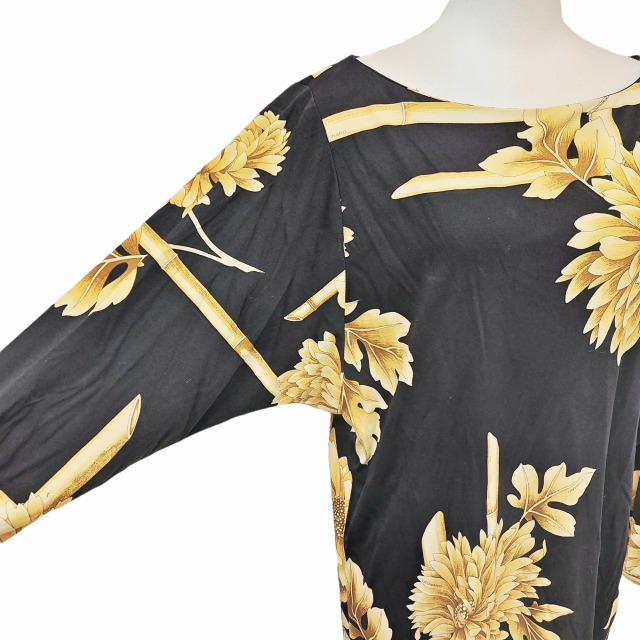 レオナール LEONARD FASHION ワンピース ドレス 花柄 竹 長袖 総柄 ブラック M 0604 STK レディース