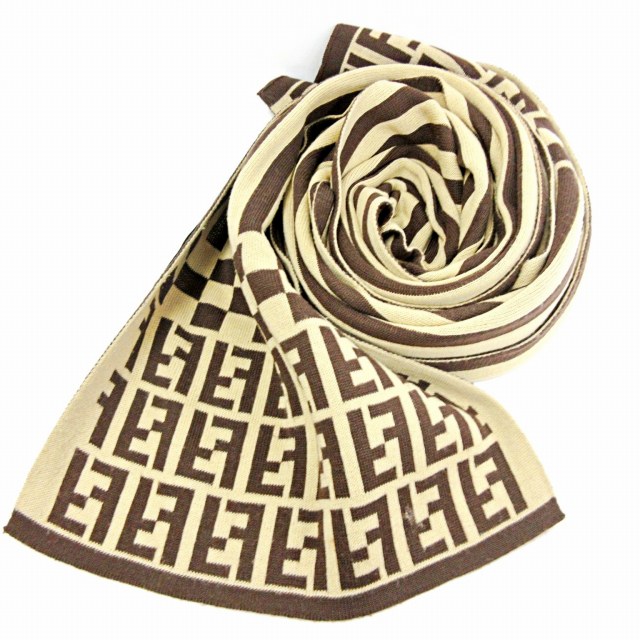 フェンディ FENDI ズッカ柄 ペカン マフラー ストール ストライプ  