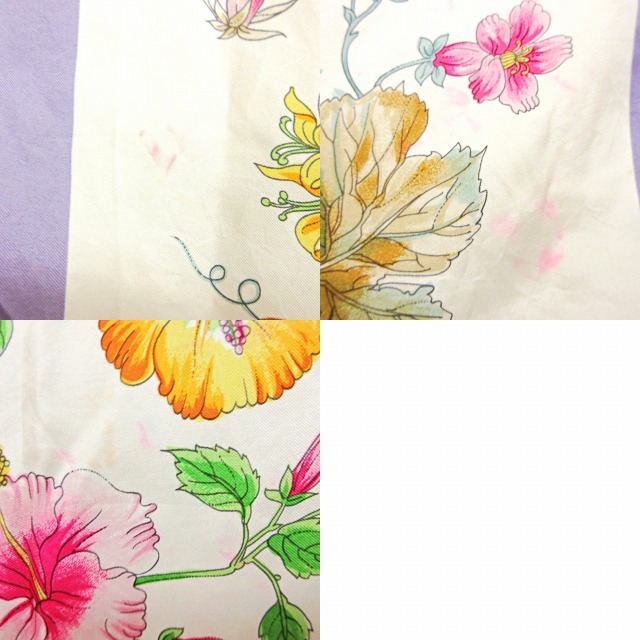 グッチ GUCCI オールド 大判 スカーフ 花柄 フルーツ柄 シルク