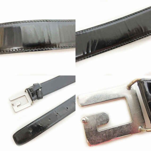 グッチ GUCCI トップ式 ベルト レザー エナメル Gバックル ブラック