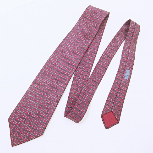 【美品✨】エルメス ネクタイ ボルドー シェーヌダンクル 総柄 最高級シルク エルメス シェーヌダンクル（ネクタイ｜スーツ用