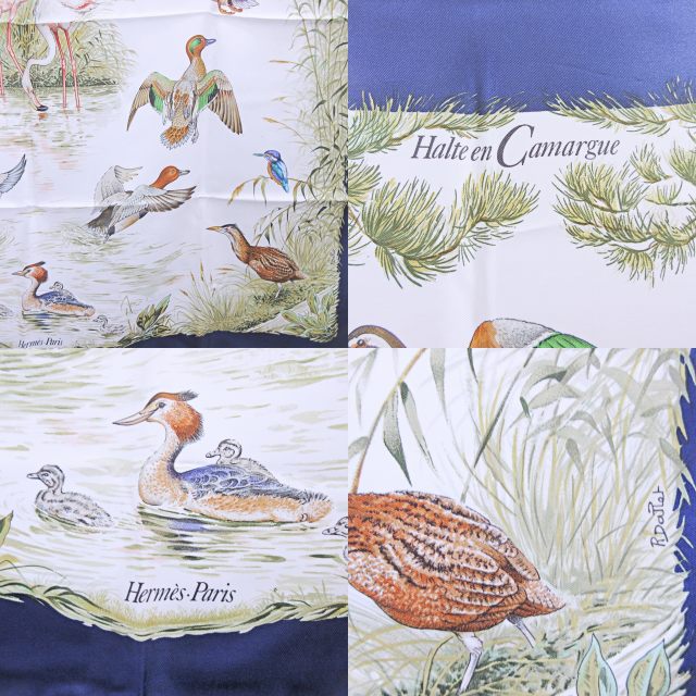 Hermès エルメス　Halte en Camargue スカーフ　水鳥柄 Hermès エルメスHalte en Camargue スカーフ水鳥柄