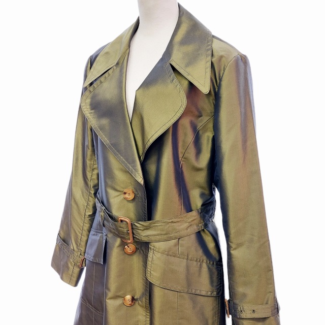 アクアスキュータム AQUASCUTUM シルク100% 玉虫色 トレンチコート スプリングコート ジャケット 光沢 緑 13 1023 レディース