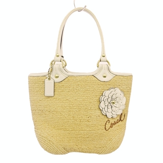 COACH コーチ フラワーモチーフ ストロー レザー かご バッグ