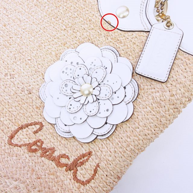 COACH コーチ フラワーモチーフカゴバッグ ストロー×レザー