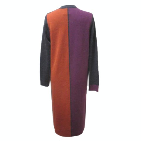 ポールスミス やりきれない ニット ロングワンピ (M) 紫 グレー 首 袖  