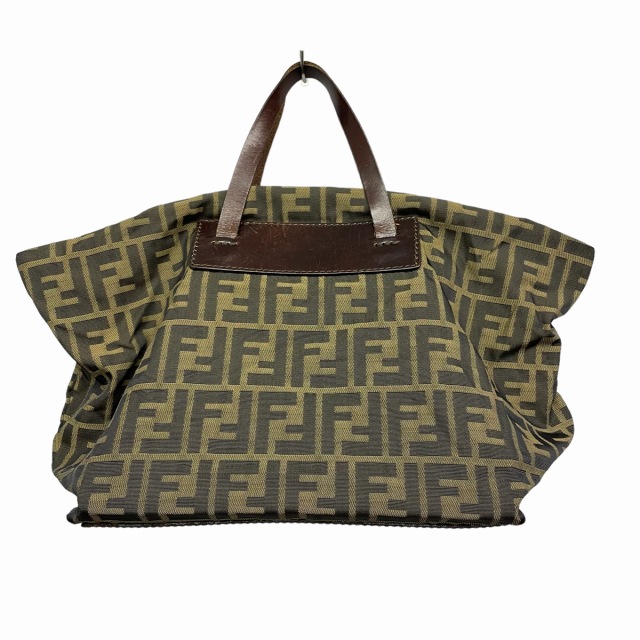 フェンディ FENDI ズッカ柄 ナイロン レザー ハンドバッグ 総柄 茶  