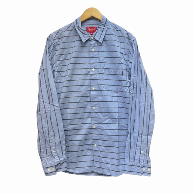 シュプリーム SUPREME ボーダーシャツ ポケット 長袖 水色 ブルー M 