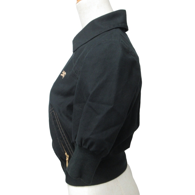 BURBERRY BLUE LABEL MA-1 ノーカラーブルゾン ショート丈 バーバリーブルーレーベル BURBERRY BLUE LABEL 美品 ロゴ刺繍