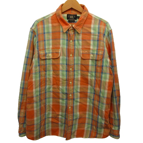 RRL ダブルアールエル 長袖チェックシャツ ネルシャツ Mサイズ オレンジ その他チェック オレンジ系 RRL(ダブルアールエル) シャツ