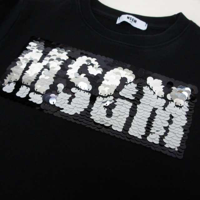 エムエスジーエム MSGM キッズ スパンコール ロゴ トレーナー ブラック  