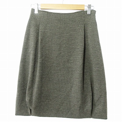 ルネ Rene 美品 ニット バルーン スカート 膝丈 ウール タック 茶 36  