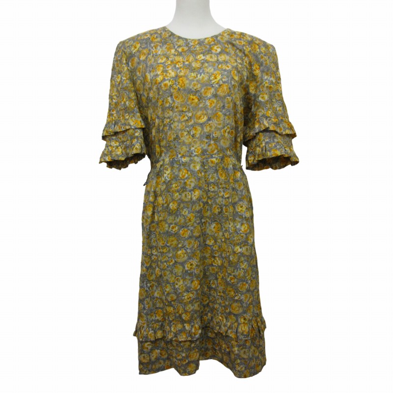 ジュンアシダ jun ashida 美品 総柄 ティアードスリーブ ワンピース 花  