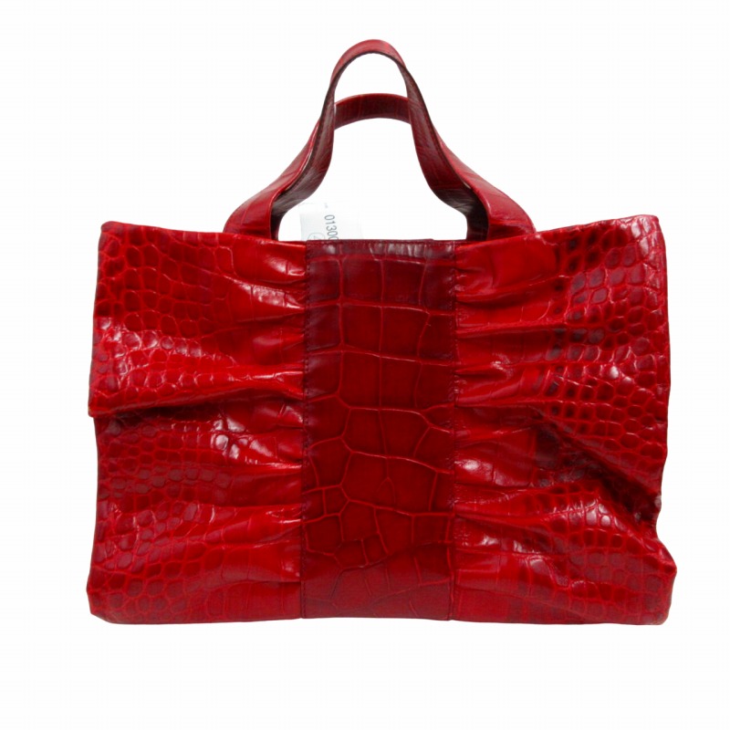 極美品】フルラクロコ型トートバッグ赤A4収納 美品 FURLA フルラ 型押し