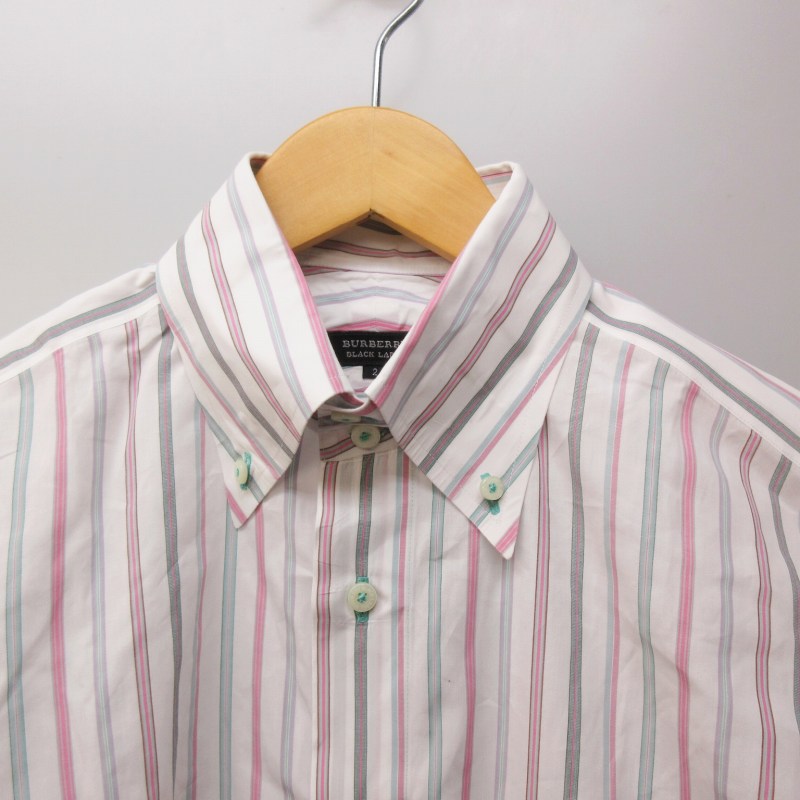 BURBERRY バーバリー 長袖シャツ ストライプ ロゴ刺繍 ピンク メンズ