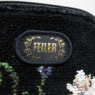 ●【未使用】FEILER フェイラー パイル ロゴ刺繍 ポーチバッグ 黒 ロゴ ○【未使用】FEILER フェイラー パイル ロゴ刺繍 ポーチバッグ