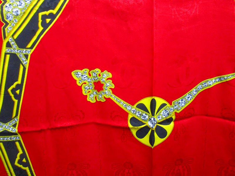 カルティエ Cartier シルクスカーフ ストール 時計 赤 レッド 金 黒