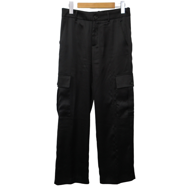 サテンカーゴパンツ♪38ブラック美品 サテンカーゴパンツ♪38ブラック美品 サテン Tapered カーゴパンツ