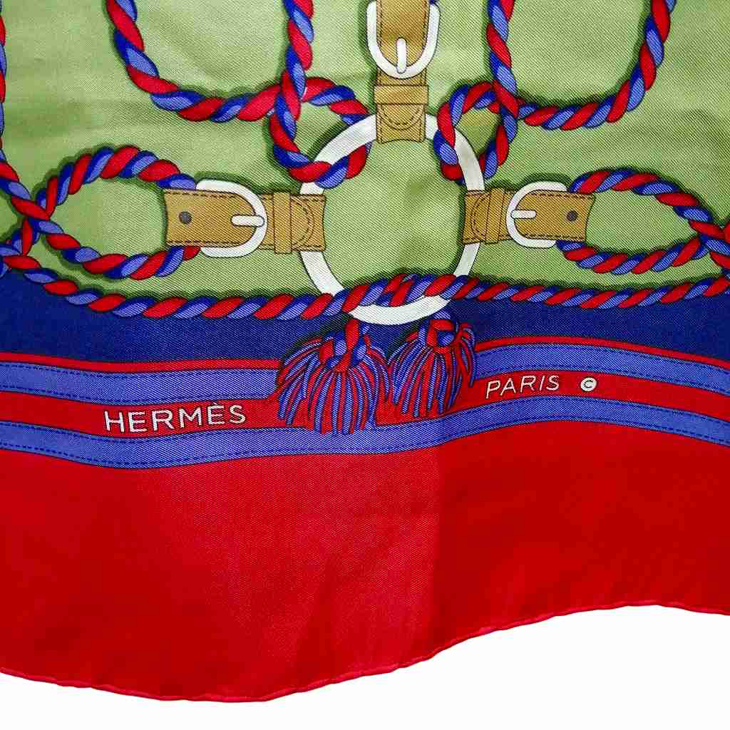 エルメス HERMES カレ90 チェーン スカーフ ロープ タッセル シルク