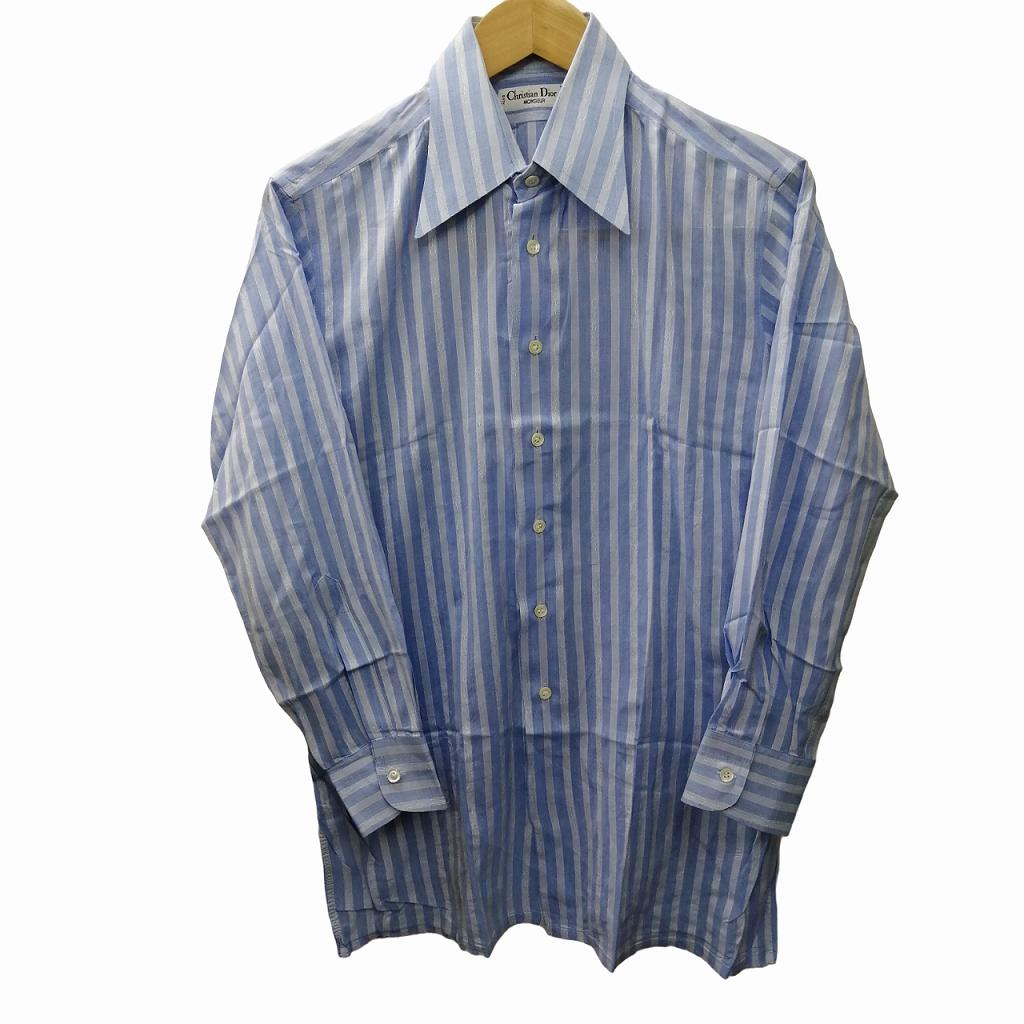 Christian Dior ストライプ柄長袖ワイシャツ 白青/QW177 クリスチャンディオール 90s オールド ストライプ柄 長袖 シャツ