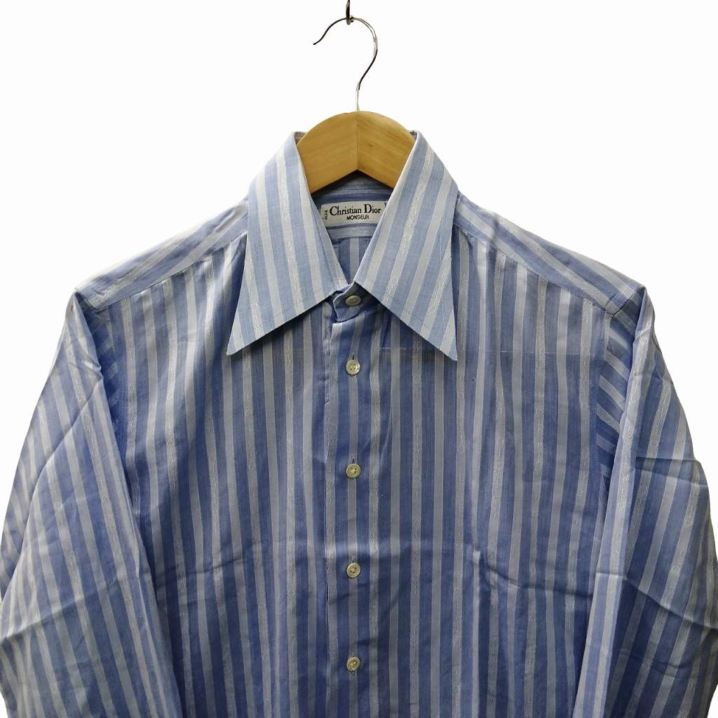 Christian Dior ストライプ柄長袖ワイシャツ 白青/QW177 クリスチャンディオール 90s オールド ストライプ柄 長袖 シャツ