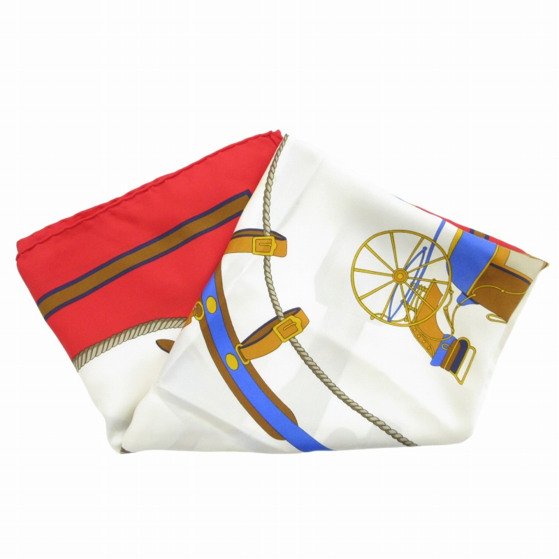 専用　CELINE シルクスカーフ 馬車デザイン　レッド×ホワイト 専用 CELINE シルクスカーフ 馬車デザイン レッド×ホワイト