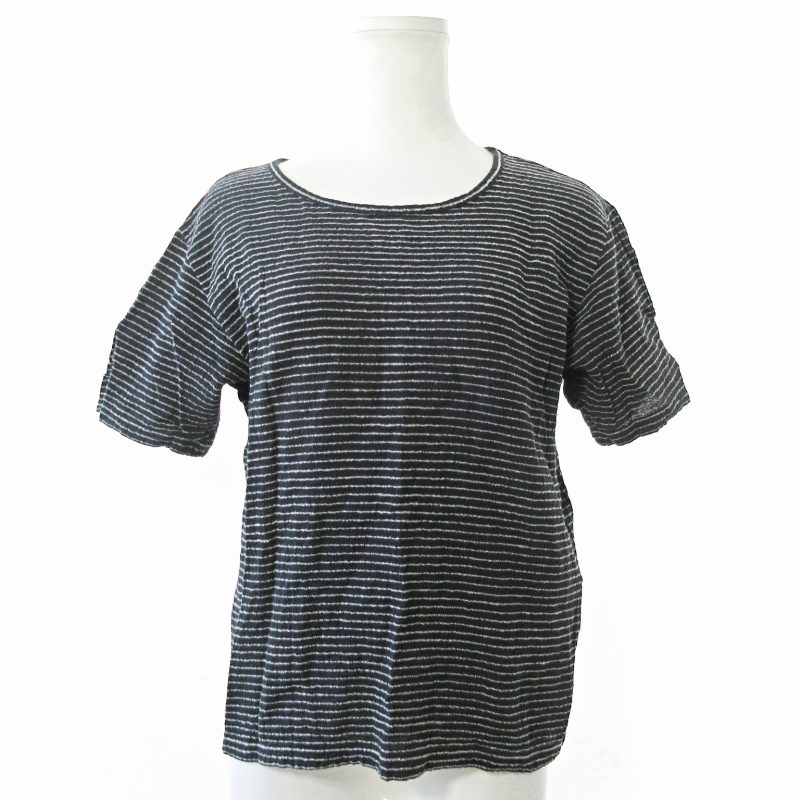 プランテーション Plantation 半袖カットソー サイズM グレー×黒×ベージュ レディース トップス Plantation プランテーション カットソー 半袖 無地 ネイビー M