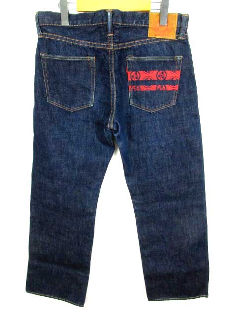 桃太郎ジーンズ Momotaro Jeans デニムパンツ ジーンズ ストレート 赤耳 セルビッチ ボタンフライ 家紋 プリント サイズ33 インディゴ ボトムス メンズ 050 ベクトルパーク