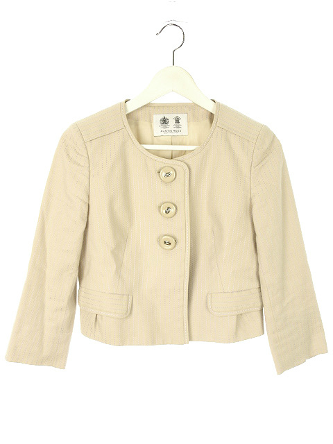 オースチン リード Austin Reed ノーカラー ジャケット 38 L ストライプ ライトベージュ ライトパープル アウター レディース 051 ベクトルパーク