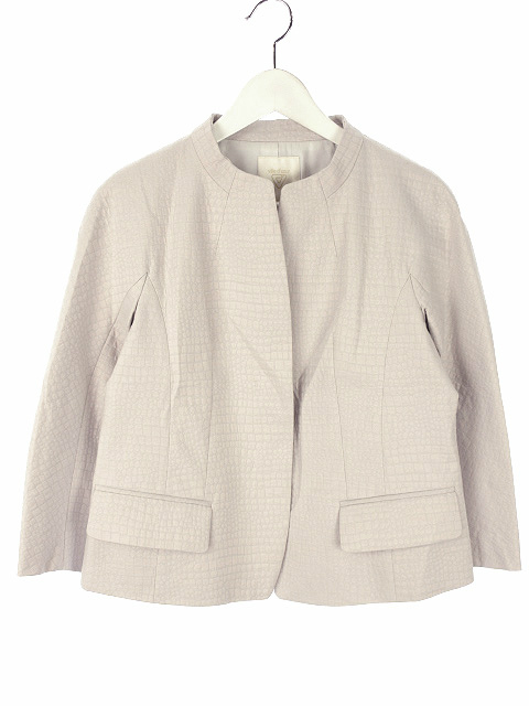 ビルダジュール Ville D Azur ジャガード スタンドカラー ジャケット 長袖 40 クロコ調 総柄 ピンク系 ピンクベージュ アウター レディース 051 ベクトルパーク