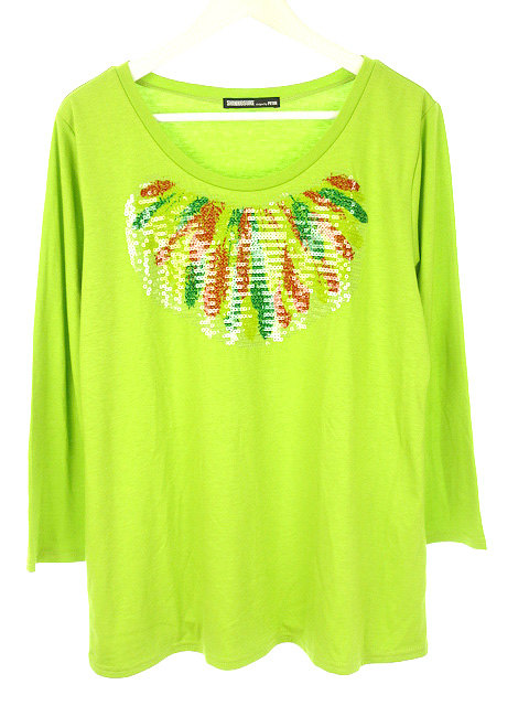 シンノスケデザインドバイピーター Shinnosuke Designed By Peter Tシャツ カットソー Ll 七分袖 スパンコール 黄緑色 ライムグリーン トップス レディース 051 ベクトルパーク