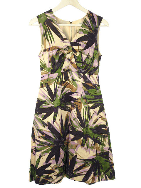 バナナリパブリック Banana Republic ボタニカル プリント ワンピース 0 ベージュ系 マルチカラー ノースリーブ リネン混 レディース 051 ベクトルパーク