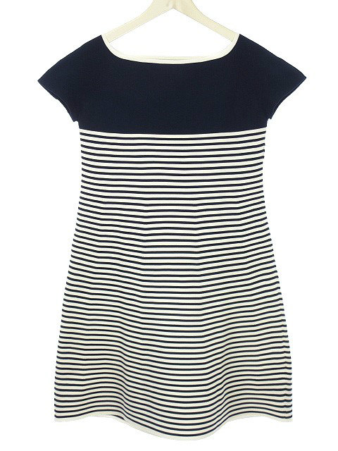ジュンコシマダ Junko Shimada Js ニット ワンピース 切替 ボーダー 38 ネイビー 紺 ホワイト 白 フレア 半袖 レディース 051 ベクトルパーク