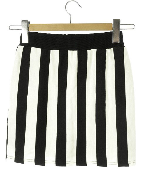 ワンウェイ One Way ストライプ ミニ タイト スカート F ブラック ホワイト 黒 白 ストレッチ レディース 051 ベクトルパーク