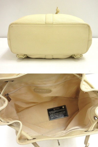 シャネル Chanel キャビアスキン ターンロック バックパック ココマーク クリーム系 リュック サック ヴィンテージ オールド レディース 051 ベクトルパーク
