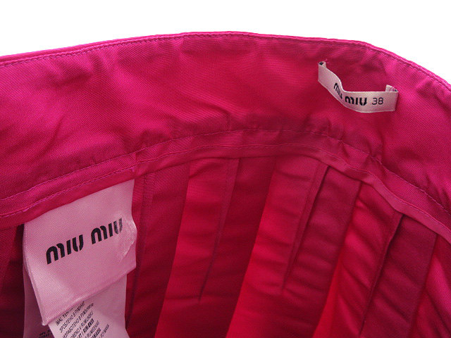 ミュウミュウ miumiu シルク混 タフタ プリーツ スカート 38 ピンク  