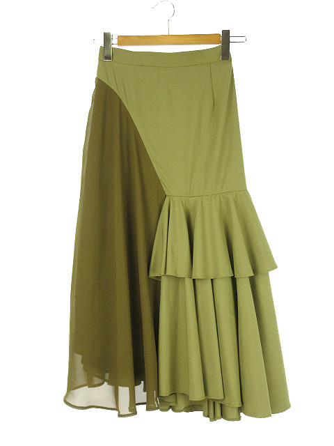 アメリヴィンテージ Ameri Vintage マーメイド アシンメトリー フレア ロングスカート ライトグリーン系 サイドジッパー 異素材切替 レディース 051 ベクトルパーク