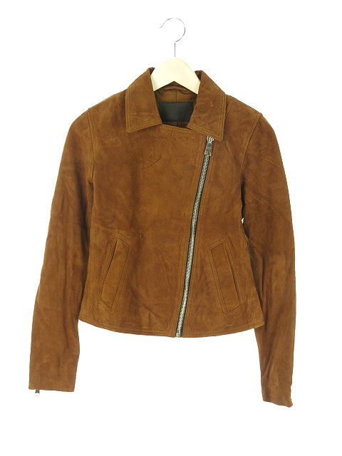 オールセインツ Allsaints Suedevela ライダース レザージャケット やぎ革 本革 34 茶色 ブラウン アウター ジップアップ レディース 051 ベクトルパーク