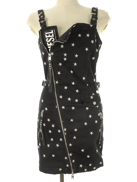 ディーゼル Diesel スター 刺繍 デニム ワンピース S 19ss ブラック 黒 チューブ レースアップ タイト レディース 051 ベクトルパーク