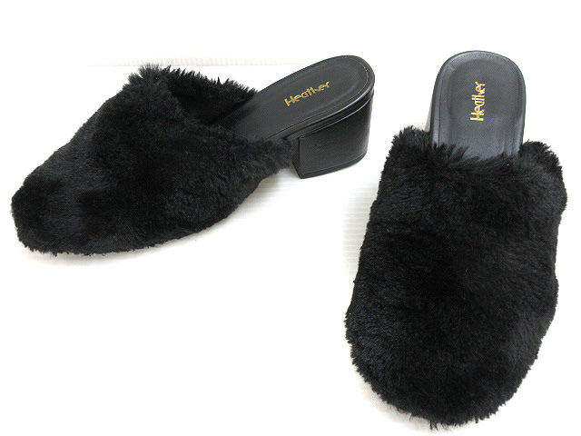 ヘザー Heather フェイクファー ミュール サンダル M ブラック 黒 シューズ 靴 レディース 051 ベクトルパーク