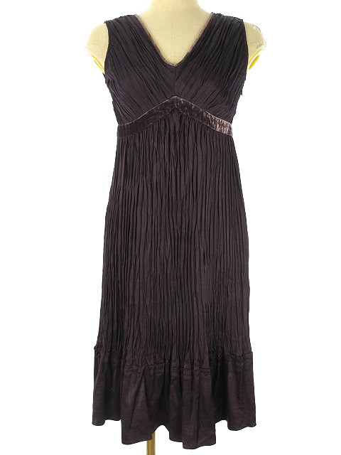 アナイ Anayi ベルベット配色 切替 プリーツ ワンピース ノースリーブ Vネック パープル系 ドレス パーティ 膝丈 レディース 051 ベクトルパーク